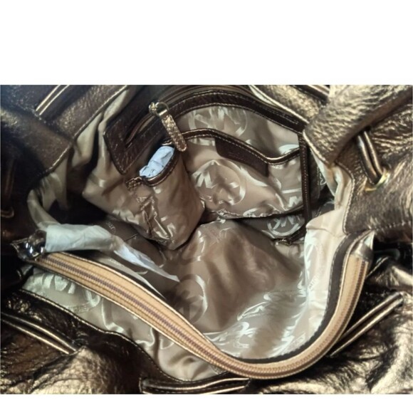 Michael Kors Lattington Large Tote Antique Brass Leather Handbag - Picture 12 of 13